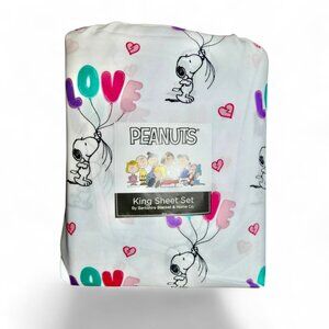 Snoopy Peanuts King Sheet Set Love Balloons 4 Pc Bedding NWT